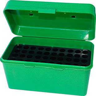 [026057202105] MTM Case-Gard H50RL10 Deluxe Ammo Box Round Handle Multi Caliber Rifle Green Polypropylene 50rd