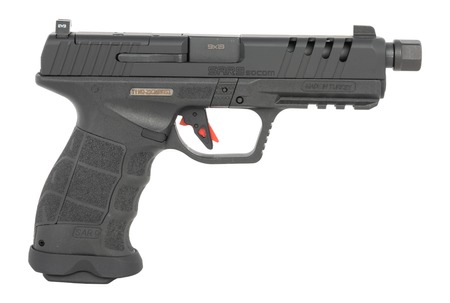 [810075874235] Sarsilmaz SAR9SOCOMBL10 SAR9 SOCOM Full Size 9mm Luger 10+1 5.10" Black Threaded Barrel, Black Steel Optic Cut/Serrated Slide, Black Polymer Frame w/Picatinny Rail, Interchangeable Backstrap Grip, RMS