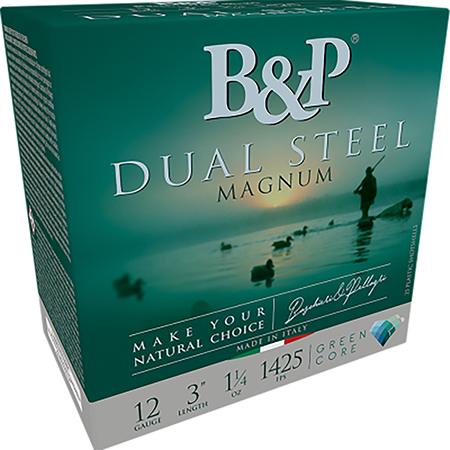 [878122008231] B & p Ammunition 12B4DS23 Dual Steel  12Gauge 3" 1 1/4oz 2/3Shot 10 Per Box/10 Case