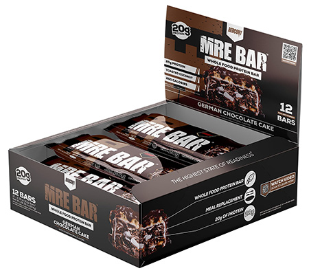 [810197250689] Redcon1 RC1MREBGCC12 MRE Protein Bar German Chocolate Cake 12 Pack