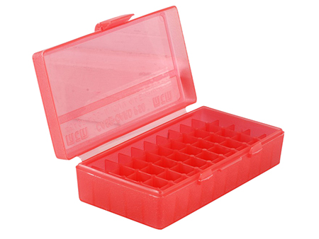 [026057110295] MTM Case-Gard P509M29 Ammo Box Flip-Top Multi Caliber Clear Red Polypropylene 50rd