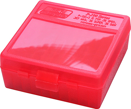 [026057113296] MTM Case-Gard P100329 Ammo Box Flip-Top Multi Caliber Clear Red Polypropylene 100rd