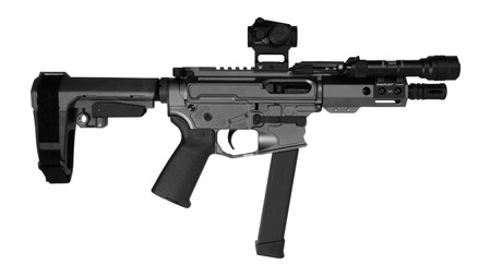 [810188100696] Shark Coast Tactical GNPCC00696 Night Bundle 9mm Luger 30+1 5" Threaded Barrel, Aluminum Receiver w/Picatinny Rail, M-LOK Handguard, Polymer SB Tactical SBA3 Brace, Vortex Crossfire Red Dot, Streamlig