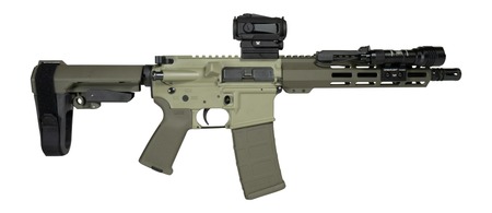 [810188106797] Shark Coast Tactical SCC06797GK300-P Grassy Knoll 300 Blackout 30+1 10" Threaded Barrel, Aluminum Receiver w/Picatinny Rail, M-LOK Handguard, Polymer SB Tactical SBA3 Brace, Streamlight ProTac Rail Li