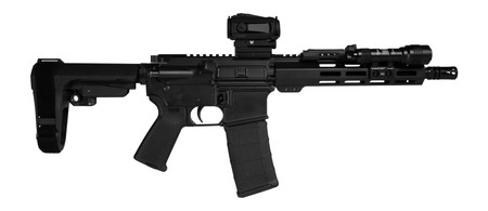 [810188106841] Shark Coast Tactical SCC06841MN300-P Midnight Bundle 300 Blackout 30+1 10" Threaded Barrel, Aluminum Receiver w/Picatinny Rail, M-LOK Handguard, Polymer SB Tactical SBA3 Brace, Streamlight ProTac Rail