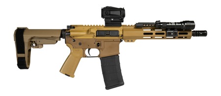 [810188106858] Shark Coast Tactical SCC06858SUN300-P Sunrise 300 Blackout 30+1 10" Threaded Barrel, Aluminum Receiver w/Picatinny Rail, M-LOK Handguard, Polymer SB Tactical SBA3 Brace, Streamlight ProTac Rail Light