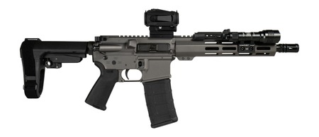 [810188106889] Shark Coast Tactical SCC06889GRYN300-P Grey Night Bundle 300 Blackout 30+1 10" Threaded Barrel, Aluminum Receiver w/Picatinny Rail, M-LOK Handguard, Polymer SB Tactical SBA3 Brace, Streamlight ProTac