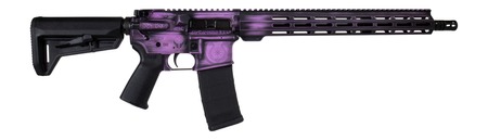[810105514636] Shark Coast Tactical 300-133-1000-25 Valkyrie 5.56 NATO 30+1 16" Black Melonite Threaded Barrel, Distressed Purple Cerakote w/Norse Engraving Aluminum Receiver w/Picatinny Rail, M-LOK Handguard, Magpu
