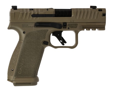 [810212420561] Canik HG8328D-N Mete MC9 Prime 9mm Luger 17+1 3.64" Black Compensated Barrel, Flat Dark Earth Cerakote Steel Optic Ready/Serrated Slide, FDE Polymer Frame w/Picatinny Rail, Textured Grip