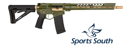 [810035753549] Diamondback DB175AK802 DB15  Sports South Exclusive 5.56 NATO 30+1 16" Gold Cerakote Threaded Barrel, Green Cerakote w/Gold Accents Aluminum Receiver w/Picatinny Rail, M-LOK Handguard, Magpul MOE Blac
