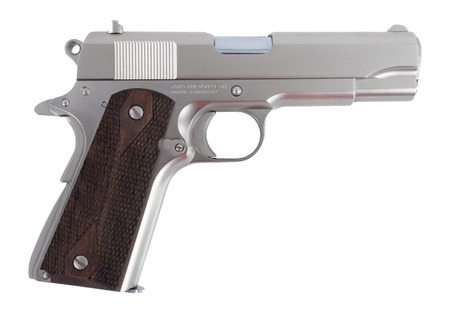 [711500175753] Tisas Arms 10100115 1911 A1 Tank Commander 45 ACP 7+1 4.25" Stainless Steel Barrel, Nickel Carbon Steel Serrated Slide  &  Frame w/Beavertail, Walnut Grip