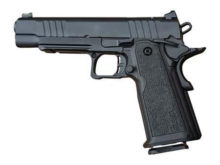 [711500175180] Tisas Arms 12500017 1911 Duty DS 9mm Luger 17+1 5" Black Cerakote Carbon Steel Serrated Slide, Black Cerakote Carbon Steel Frame w/Accessory Rail  &  Beavertail, Polymer Grip