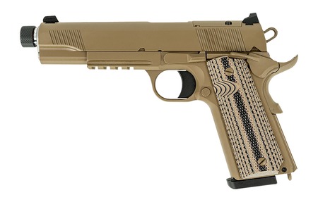 [711500175548] Tisas Arms 10100565 1911 Duty 45 ACP 8+1 5" Threaded Barrel, Flat Dark Earth Stainless Steel Serrated Slide  &  Frame w/Picatinny Rail, G10 Grip