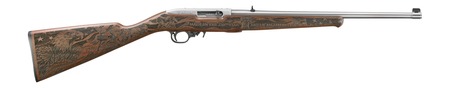 [736676320387] Ruger 32038 10/22 250th Anniversary 22 LR 10+1 18.50" Stainless Steel Barrel, Engraved Satin Stainless Steel Drilled  &  Tapped Receiver, American Walnut Fixed Engraved Altamont Stock