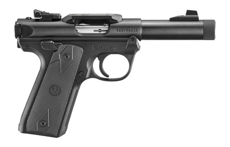 [736676401949] Ruger 40194 Mark IV 250th Anniversary 22 LR 10+1 4.40" Stainless Threaded Bull Barrel, Black Alloy Steel Receiver w/Scope Rail, Black Polymer Frame, Checkered Synthetic Grip, RMR/RMSc/DPP Footprint, A