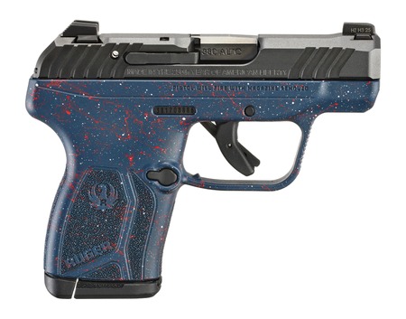 [736676137787] Ruger 13778 LCP Max 250th Anniversary Compact Frame 380 ACP 10+1 2.80" Black Nitride Barrel, Black Nitride Alloy Steel Engraved/Serrated Slide, Liberty Blue w/Red  &  White Splatter Polymer Frame