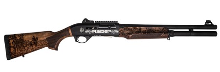 [860014933547] MAC 21000122PNCH Cowboy Puncher  12 Gauge Semi-Auto 3" 5+1 18.50" 18" Black Barrel, Black Engraved Receiver w/Picatinny Rail, Engraved Wood Stock