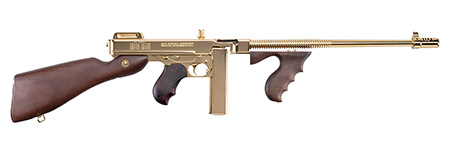 [602686214032] Thompson T150DTG 1927A-1 Deluxe 45 ACP Caliber with 16.50" Barrel, 20+1 Capacity (Stick), 50+1 Capacity (Drum), Titanium Gold Metal Finish, American Walnut Stock Wood Grip Right Hand