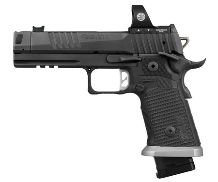[798681740352] Sig Sauer  P211 GTO w/Optic 9mm Luger 23+1 4.40" Bull Barrel, Black Nitron Stainless Steel Serrated w/Optic Slide  &  Frame w/Beavertail  &  Picatinny Rail, Black G10 Grip, Sig ROMEO3 PRO Red Dot, Ambidex