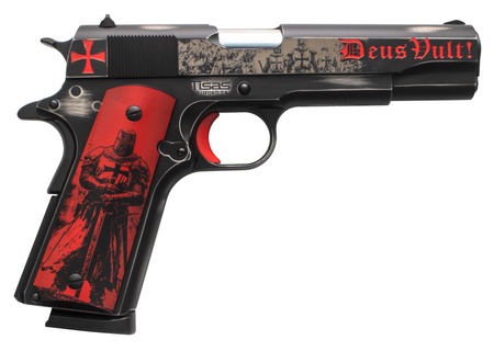 [860014933578] Tisas Arms 10100518AA2 1911 Crusader Full Size Frame 45 ACP 7+1 5" Steel Serrated Slide, Distressed Graphite Cerakote Carbon Steel Frame w/Beavertail, Multi-Color Cerakote Grip