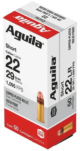 [640420001135] Aguila 1B220110 Super Extra Rimfire 22Short 29gr Copper Plated Solid Point 50 Per Box/20 Case