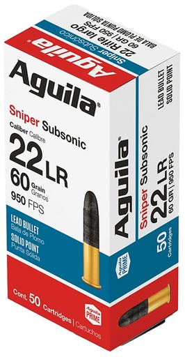 [640420001357] Aguila 1B220112 Sniper Subsonic Rimfire 22LR 60gr Lead Solid Point 50 Per Box/20 Case