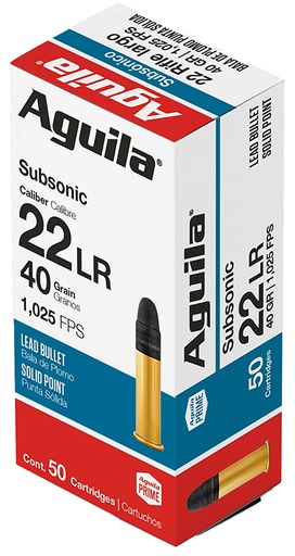 [640420001098] Aguila 1B220269 Subsonic Rimfire 22LR 40gr Lead Solid Point 50 Per Box/20 Case
