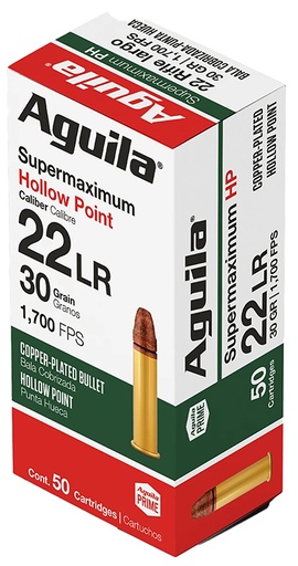 [640420001333] Aguila 1B220297CPHP Supermaximum Rimfire 22LR 30gr Hollow Point 50 Per Box/20 Case