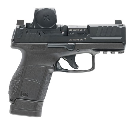 [642230272743] HK 81001320 VP9CC w/Optic Micro-Compact 9mm Luger 10+1 3.13" Polygonal Rifled Barrel, Black Steel Serrated Slide w/Vortex Defender CCW Red Dot, Black Polymer Frame w/Picatinny Rail, Interchangeable Ba