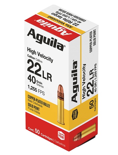 [640420001012] Aguila 1B220328 Super Extra High Velocity 22LR 40gr Copper Plated Solid Point 50 Per Box/40 Case