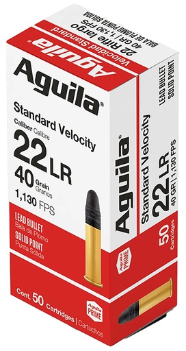 [640420001050] Aguila 1B220332 Standard Rimfire 22LR 40gr Lead Solid Point 50 Per Box/40 Case