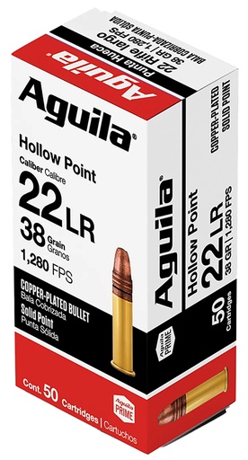[640420001036] Aguila 1B220335 Super Extra High Velocity 22LR 38gr Copper Plated Hollow Point 50 Per Box/40 Case