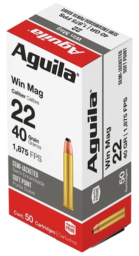 [640420001913] Aguila 1B222401   22WMR 40gr Semi Jacketed Soft Point 50 Per Box/20 Case