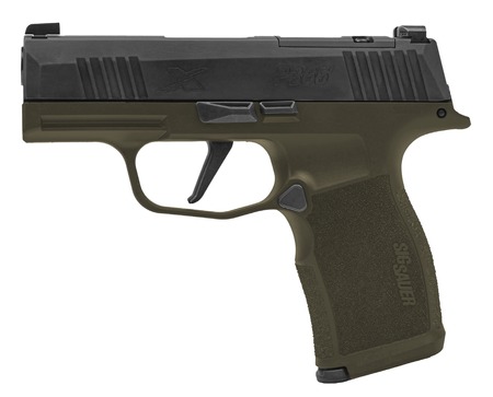 [798681749201] Sig Sauer 365X-9-BXR3-FS P365 XSeries Fortunate Son 9mm Luger 12+1 3.70" Black DLC Barrel, Black Nitron Stainless Steel Optic Ready/Serrated Slide, OD Green Cerakote Stainless Steel Frame w/Accessory