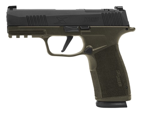 [798681749218] Sig Sauer 365XCA-9-BXR3-FS P365 XMacro Fortunate Son 9mm Luger 17+1 3.70" Black DLC Barrel, Black Nitron Stainless Steel Optic Ready/Serrated Slide, OD Green Cerakote Stainless Steel Frame w/Beavertai