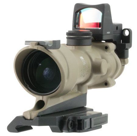 [719307311831] Trijicon 100555 ACOG ECOS Combo Flat Dark Earth 4x32mm Illuminated Amber Crosshair .223 BDC Reticle