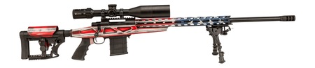 [682146890891] Howa HCRA25CRUSAMDT 1500 w/Optic 25 Creedmoor 10+1 24" Threaded Barrel, American Flag Cerakote Steel Drilled  &  Tapped Receiver, Buffalo River Bipod, Luth-AR MBA-4 Black Polymer Stock, MDT Grip, Nikko