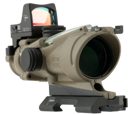 [719307311824] Trijicon 100554 ACOG ECOS Combo Flat Dark Earth 4x32mm Illuminated Green Crosshair .223/5.56 BDC Reticle