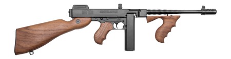 [602686271004] Thompson T1SB 1927A-1 T1SB Deluxe Carbine SBR 45 ACP 20+1 10.50" Blued Finned Barrel w/Compensator, Blued Steel Receiver, Walnut Vertical Grip Forend, Fixed American Walnut Stock  &  Grip