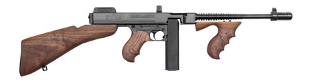 [602686271103] Thompson T1BSB 1927A-1 T1BSB Deluxe Carbine SBR 45 ACP 20+1 10.50" Blued Finned Barrel w/Compensator, Blued Steel Receiver, Walnut Vertical Grip Forend, Detachable American Walnut Buttstock  &  Grip