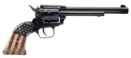 [727962710760] Heritage Mfg RR22B6-USF02 Rough Rider  22 LR 6 Shot 6.50" Black Steel Barrel  &  Cylinder, Black Oxide Zinc Alloy Frame, US Flag Grip