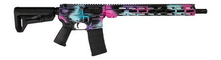 [810188101938] Shark Coast Tactical SCC101938DISB Anime-15  5.56 NATO 30+1 16" Black Nitride Threaded Barrel, Disco Cerakote Aluminum Receiver w/Picatinny Rail, M-LOK Handguard, Magpul Collapsible Black Polymer Stoc