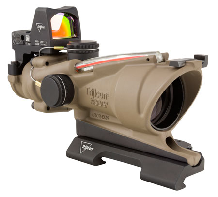 [719307311817] Trijicon 100553 ACOG ECOS Combo Flat Dark Earth 4x32mm Illuminated Red Crosshair .223 BDC Reticle