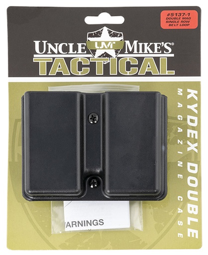 [043699513710] Uncle Mike's 51371 Kydex Double Mag Case Black Kydek, Belt Clip Mount Fits Belts Up To 1.75", Compatible With Single Stack Magazines