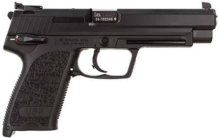 [642230261112] HK 81000362 USP Expert V1 9mm Luger Caliber with 5.20" Barrel, 10+1 Capacity, Overall Black Finish, Serrated Trigger Guard Frame, Serrated Steel Slide  &  Polymer Grip Includes 2 Mags