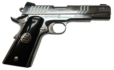 [646809582332] Dickinson LLC DCKSN45S 1911 Adam S Full Size Frame SAO 45 ACP 7+1 5" Stainless Button Rifled Barrel, Stainless Steel S Serrations Slide, Stainless Steel Frame, Wood Grip