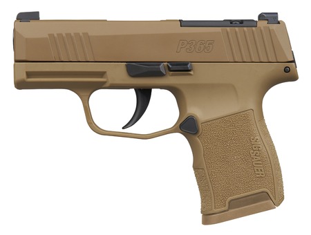 [798681747764] Sig Sauer 3659CXR3P P365 Compact 9mm Luger 10+1 3.10" Black DLC Barrel, Coyote Cerakote Stainless Steel Optic Ready/Serrated Slide  &  Frame w/Accessory Rail, Polymer Grip, SIG-LOC Footprint