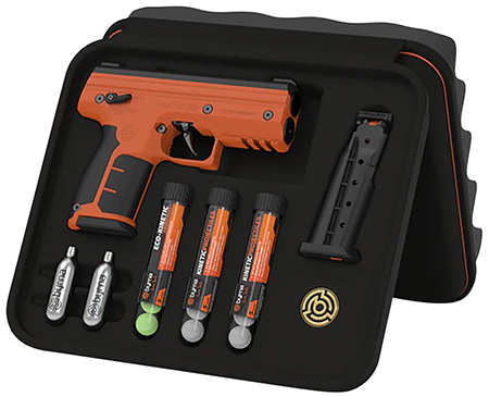 [810042110861] Byrna Technologies SK68300ORNKINETIC SD Kinetic Kit CO2 .68 Cal 5rd, Orange Polymer, Black Rubber Honeycomb Grip, C02  &  15 Projectiles Included
