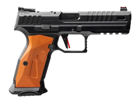 [810162052225] MAC 15000651 RA-9 Sport 9mm Luger 17+1 4.75" Black QPQ Tenifer Cerakote Steel Lightening Cut/Optic Ready Slide, Black Anodized Aluminum Frame w/Picatinny Rail, Orange Aluminum Grip, RMR Footprint