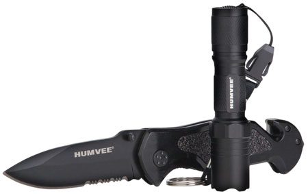 [810112981896] Humvee Adventure Gear HMVKCER1 Rescue Combo 3.25" Folding Spear Point Part Serrated Stainless Steel Blade Black Aluminum Handle Features Glass Breaker/Pocket Clip/Seatbelt Cutter